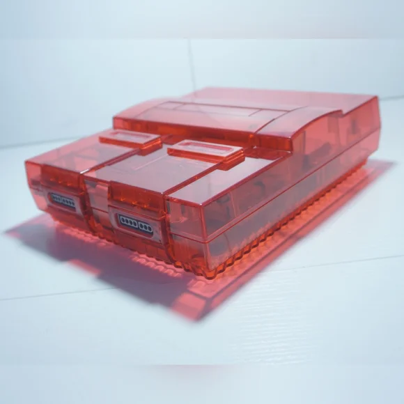 Transparent Clear Red Super Nintendo SNES Game Console SNS-001 with Green LED